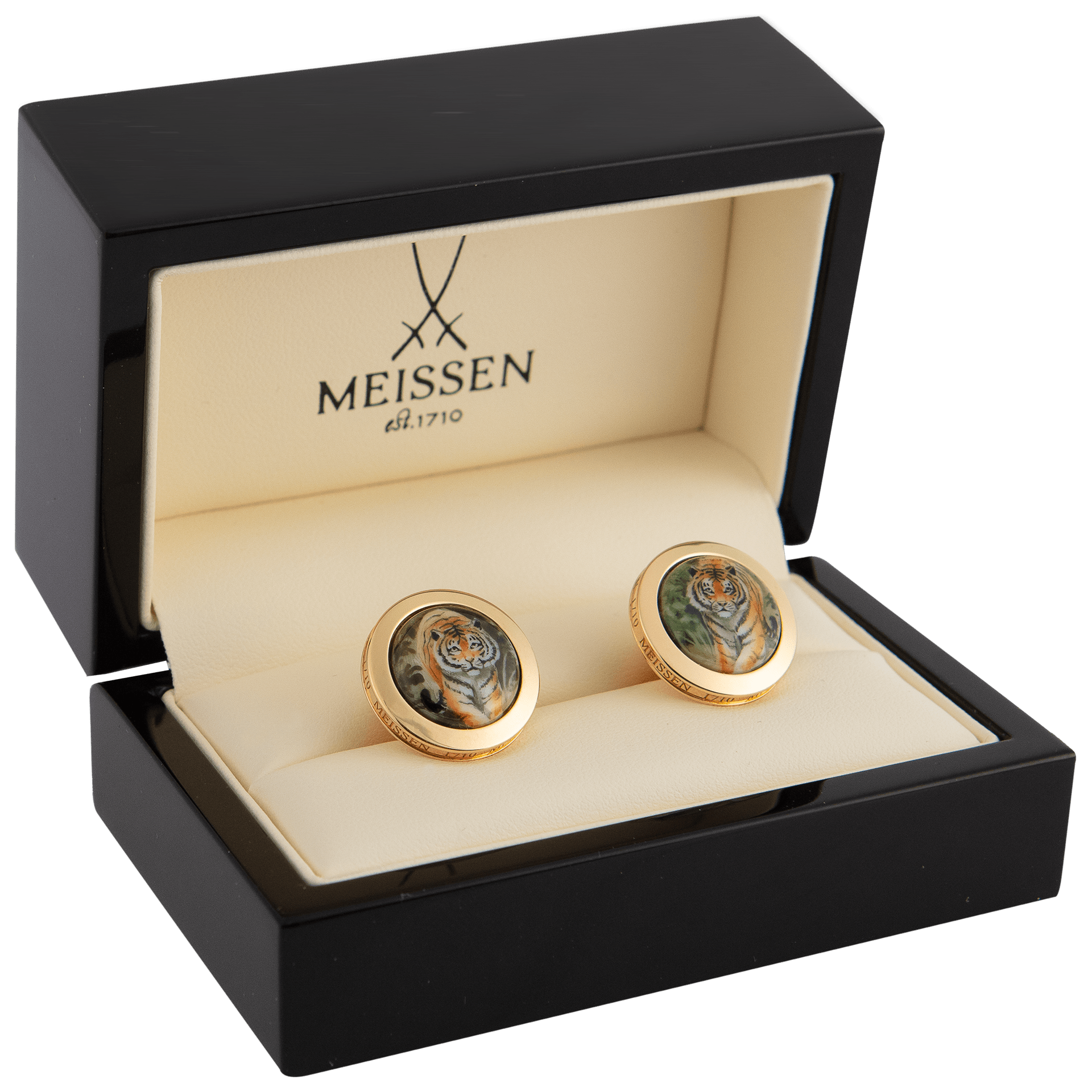 Manschettenknöpfe Tiger, Gelbgold 750, Ø 1,8 cm, Limitiert 10 Stück | Meissen Geschenke mpj70lme003c - Meissen Weimar