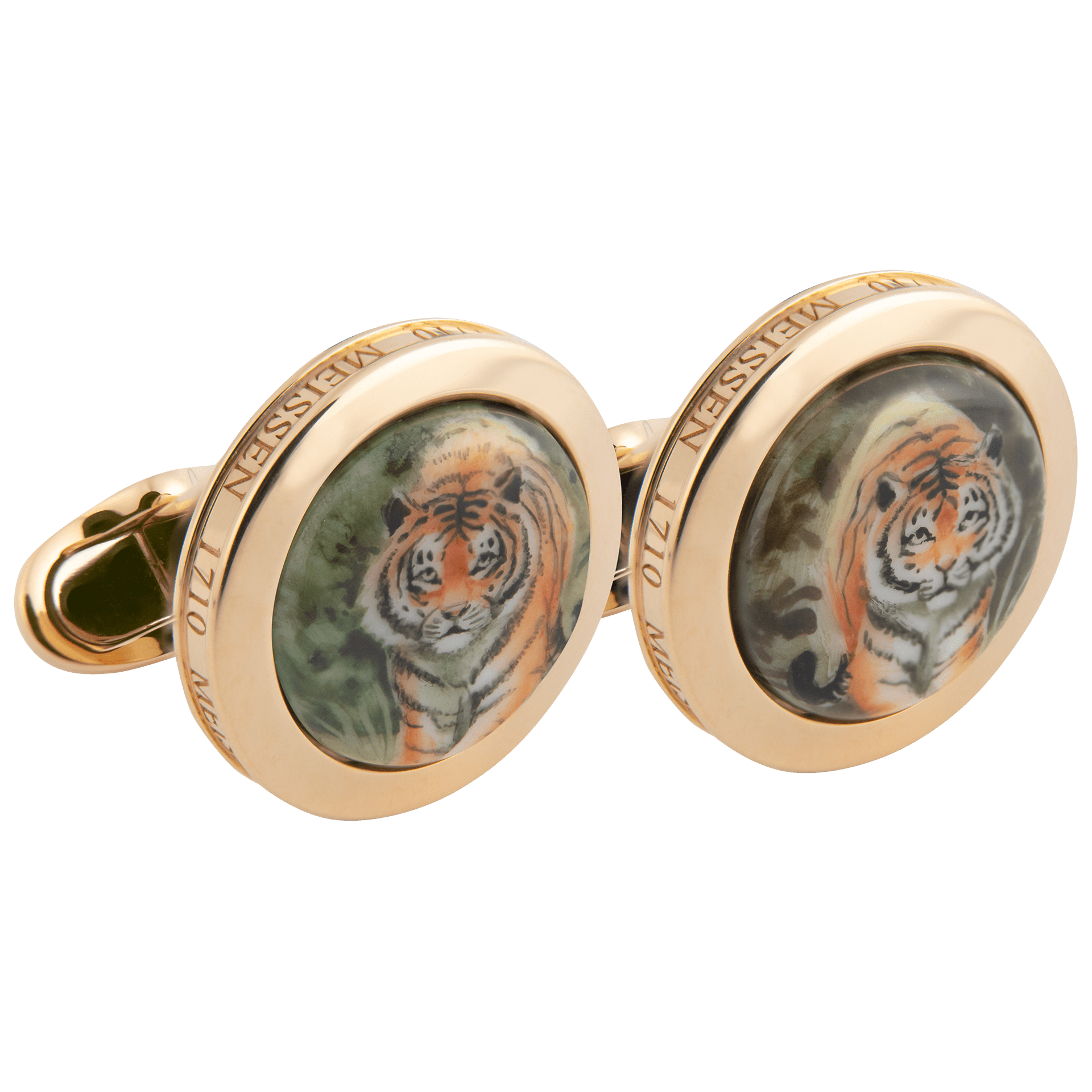 Manschettenknöpfe Tiger, Gelbgold 750, Ø 1,8 cm, Limitiert 10 Stück | Meissen Geschenke mpj70lme003c - Meissen Weimar