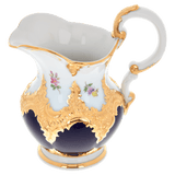 Milchkännchen, gestreute Blümchen, königsblau glasiert, Goldbronze, V 0,18 l | Meissen B-Form