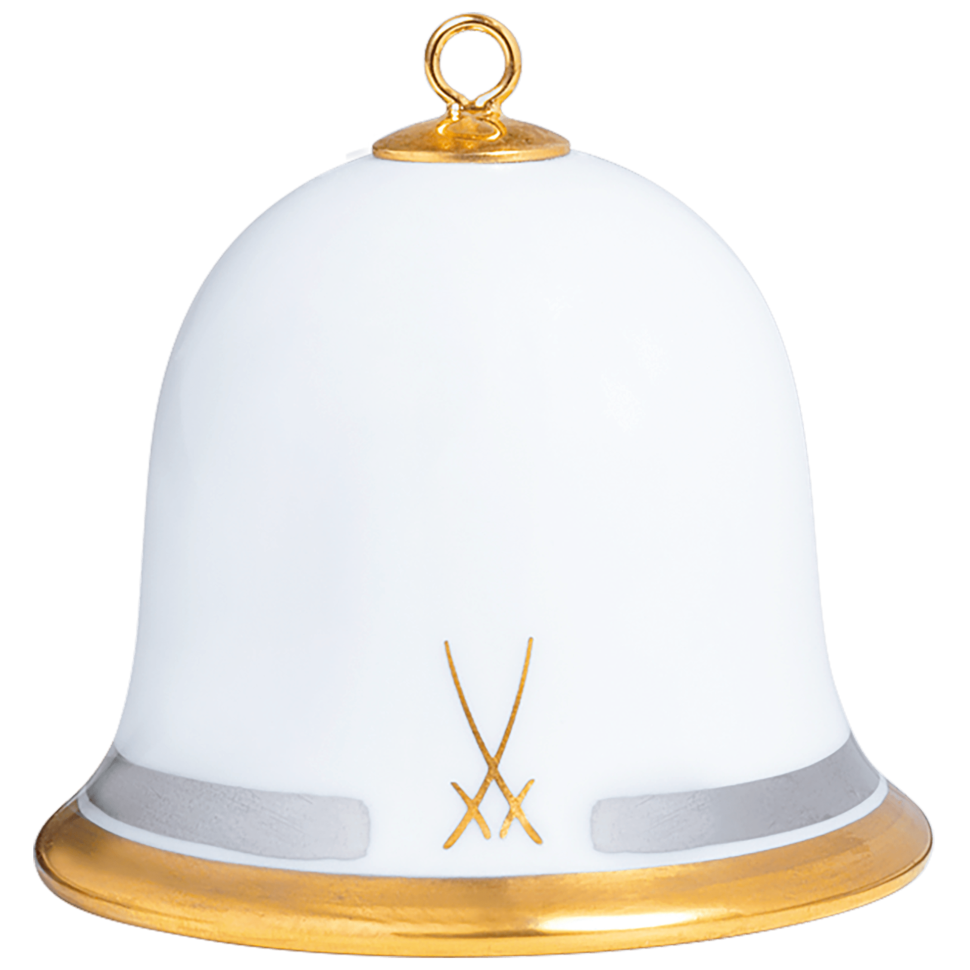 Miniatur - Glocke, Bänder in Platin und Gold, Markenzeichen Meissen, gold, H 5 cm | Meissen Zweigschmuck Glocken Kollektion 989590 - 55M02 - Meissen Weimar