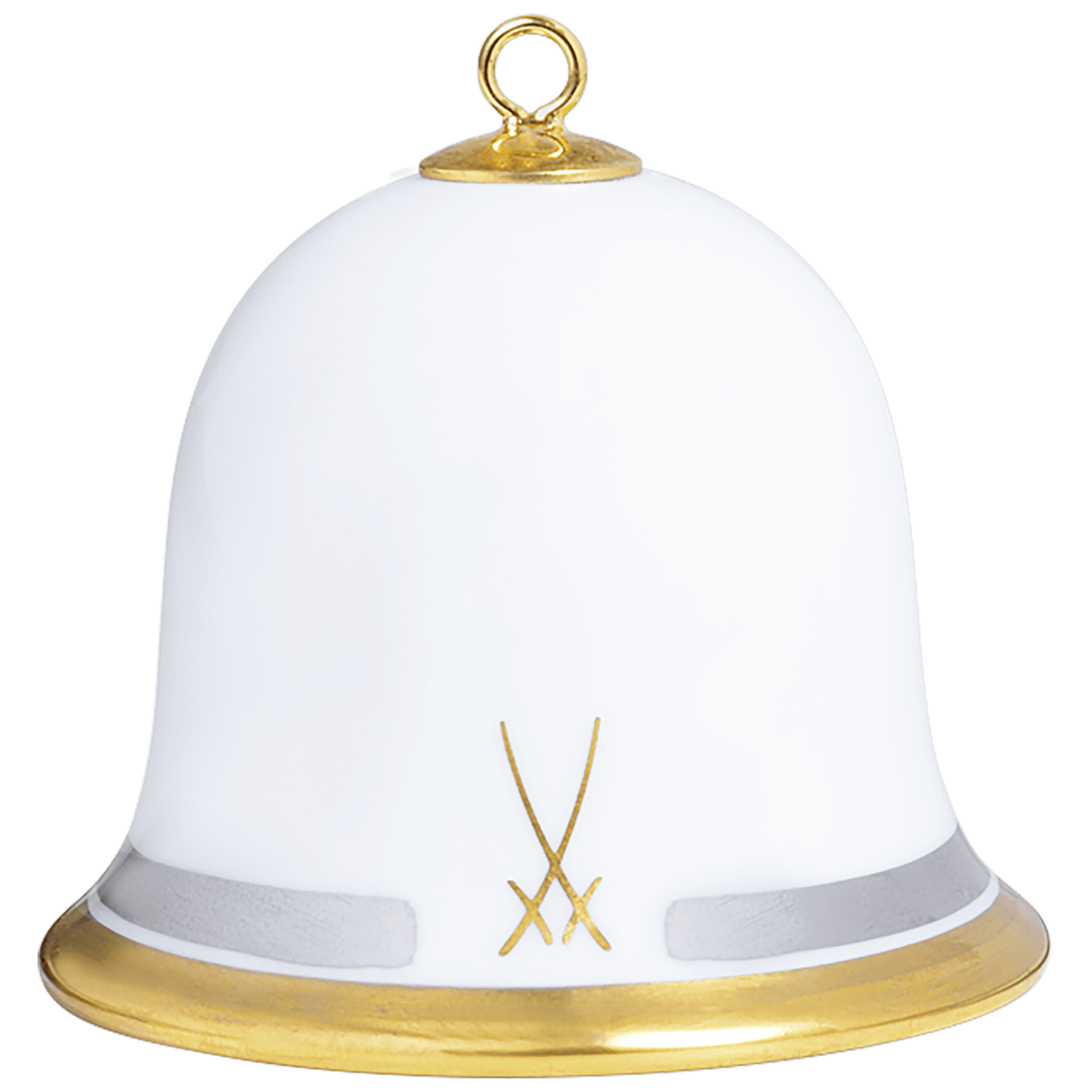 Miniatur - Glocke, Bänder in Platin und Gold, Markenzeichen Meissen, gold, H 5 cm | Meissen Zweigschmuck Glocken Kollektion 989590 - 55M02 - Meissen Weimar
