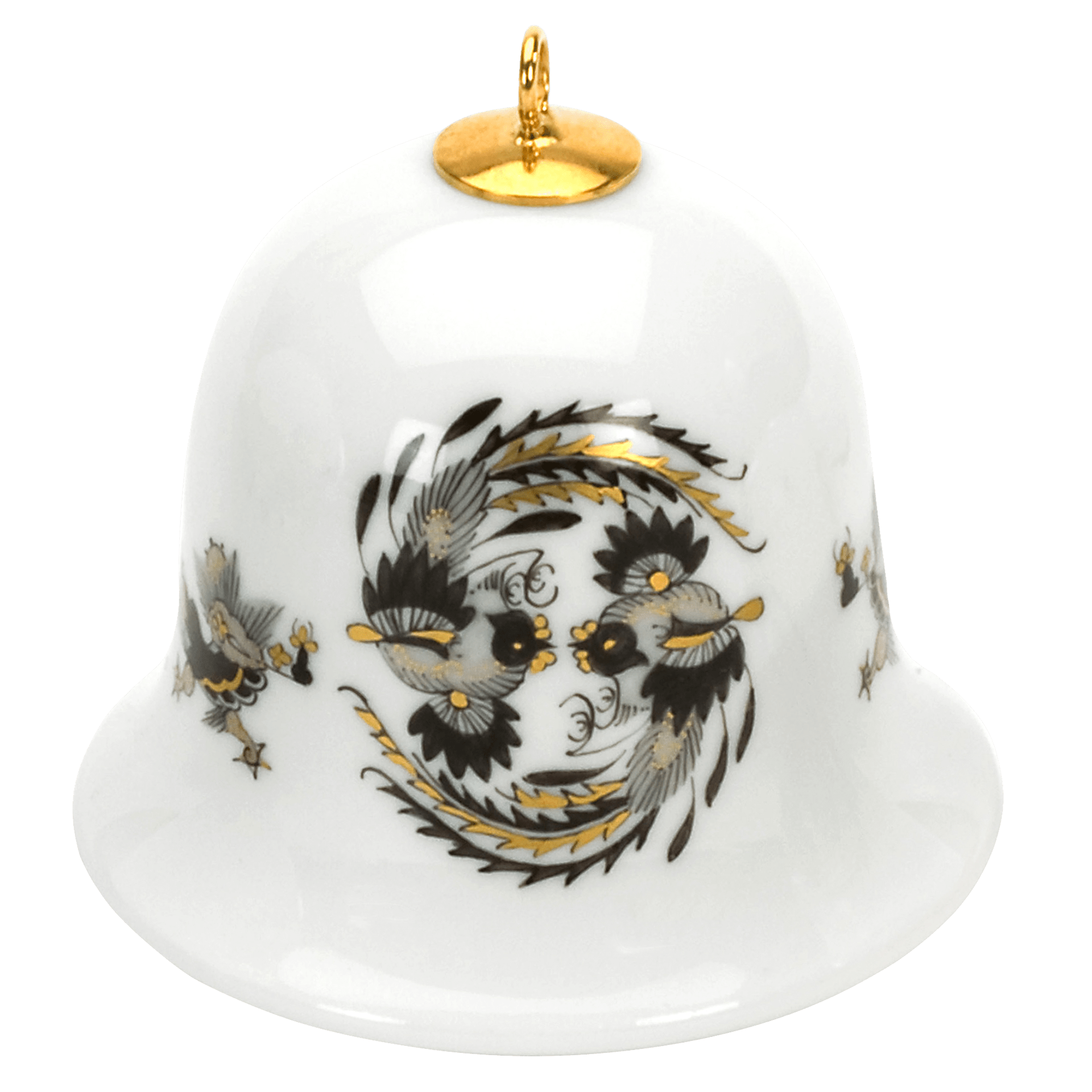Miniatur - Glocke, Reicher Drache, schwarz, goldschattiert, weißer Rand, H 5 cm | Meissen Zweigschmuck Glocken Kollektion 320001 - 55M02 - Meissen Weimar