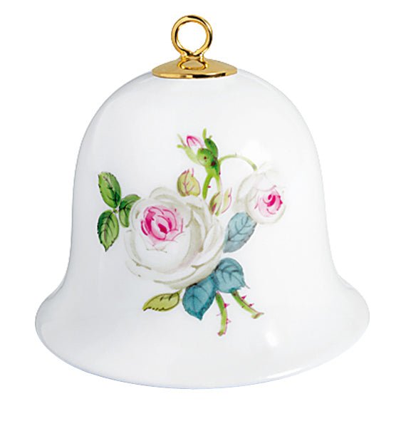 Miniatur - Glocke, Rosenbouquet, purpur Kern, bunter Rand, H 5 cm | Meissen Mini - Glocken 029501 - 55M02 - Meissen Weimar