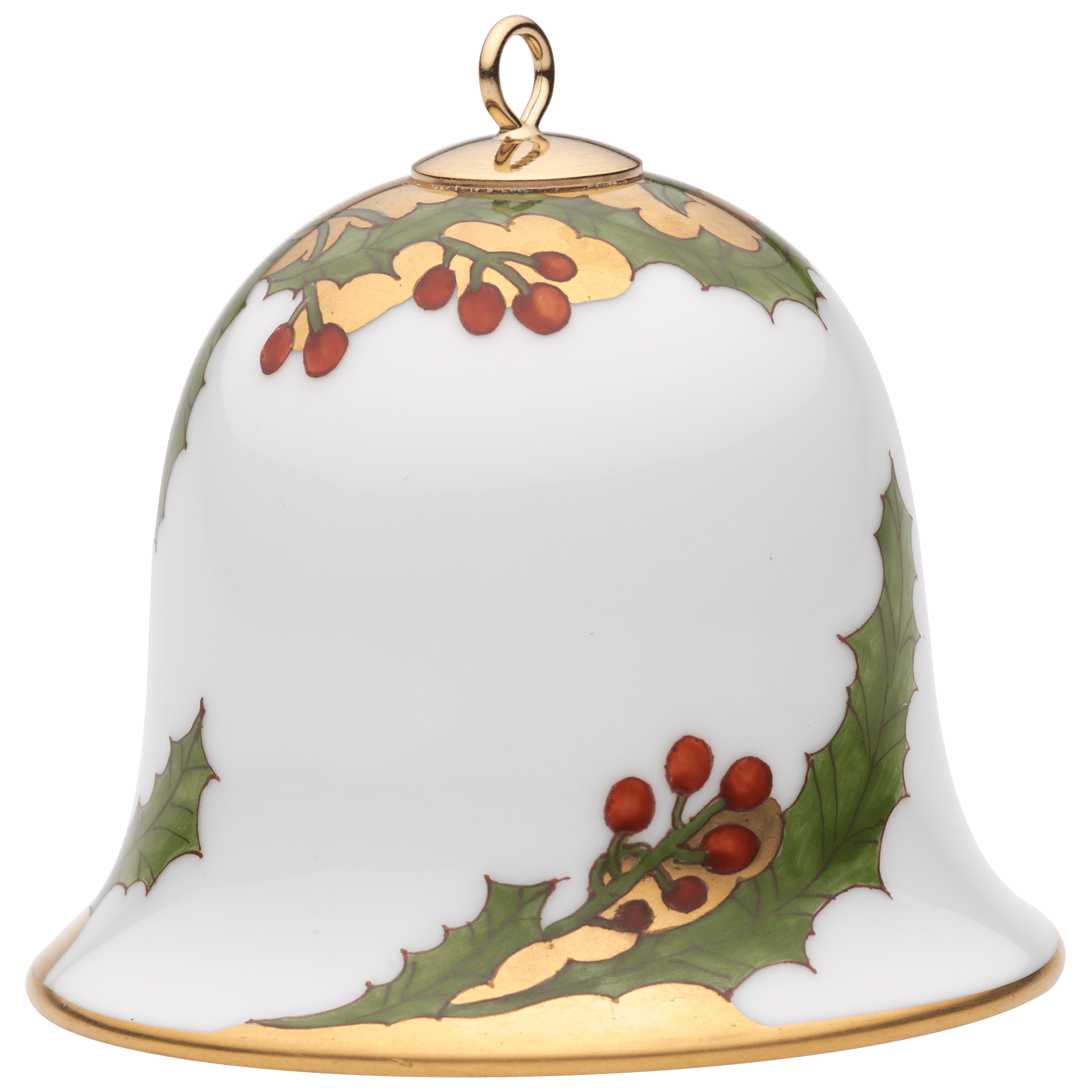 Miniatur - Glocke, Stechpalme, bunt und gold, Goldrand, H 5 cm | Meissen Zweigschmuck Glocken Kollektion 700210 - 55M02 - Meissen Weimar