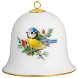 Miniatur-Glocke, Vogelmalerei, Blaumeise, Goldrand, H 5 cm | Meissen Zweigschmuck Glocken Kollektion