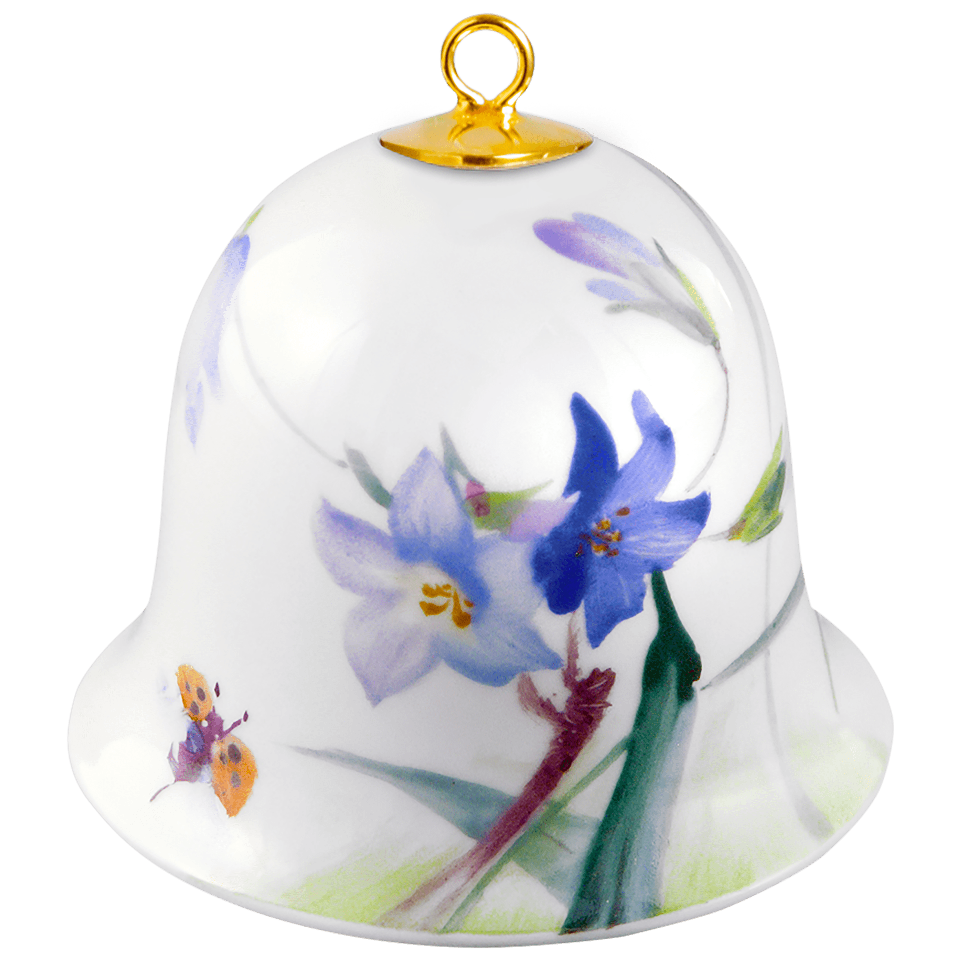 Miniatur - Glocke, Waldflora mit Insekten, H 4,8 cm | Meissen Zweigschmuck Glocken Kollektion 61c029 - 55m02 - Meissen Weimar