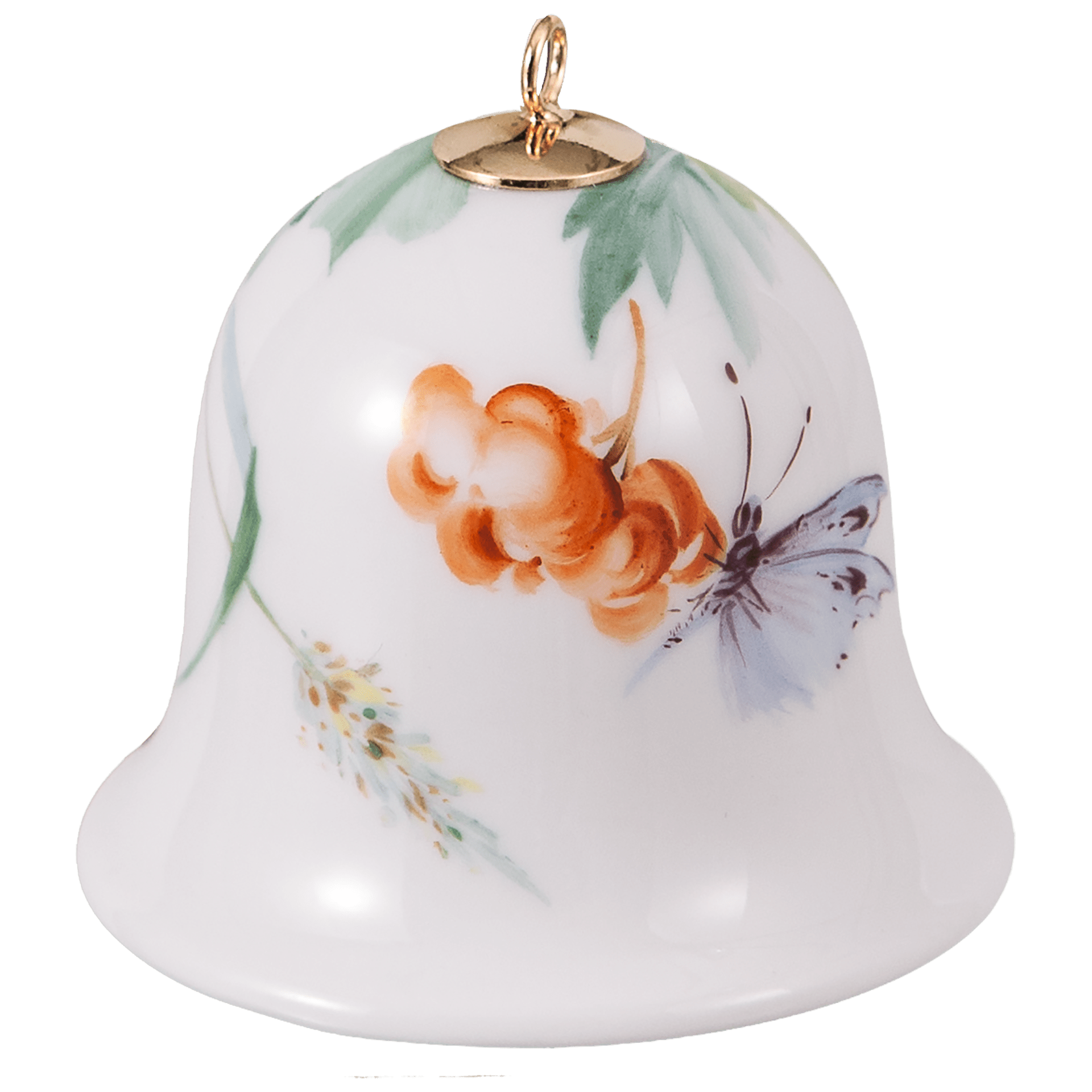 Miniatur - Glocke, Waldflora mit Schneeballfrüchten, H 4,8 cm | Meissen Zweigschmuck Glocken Kollektion 61c026 - 55m02 - Meissen Weimar