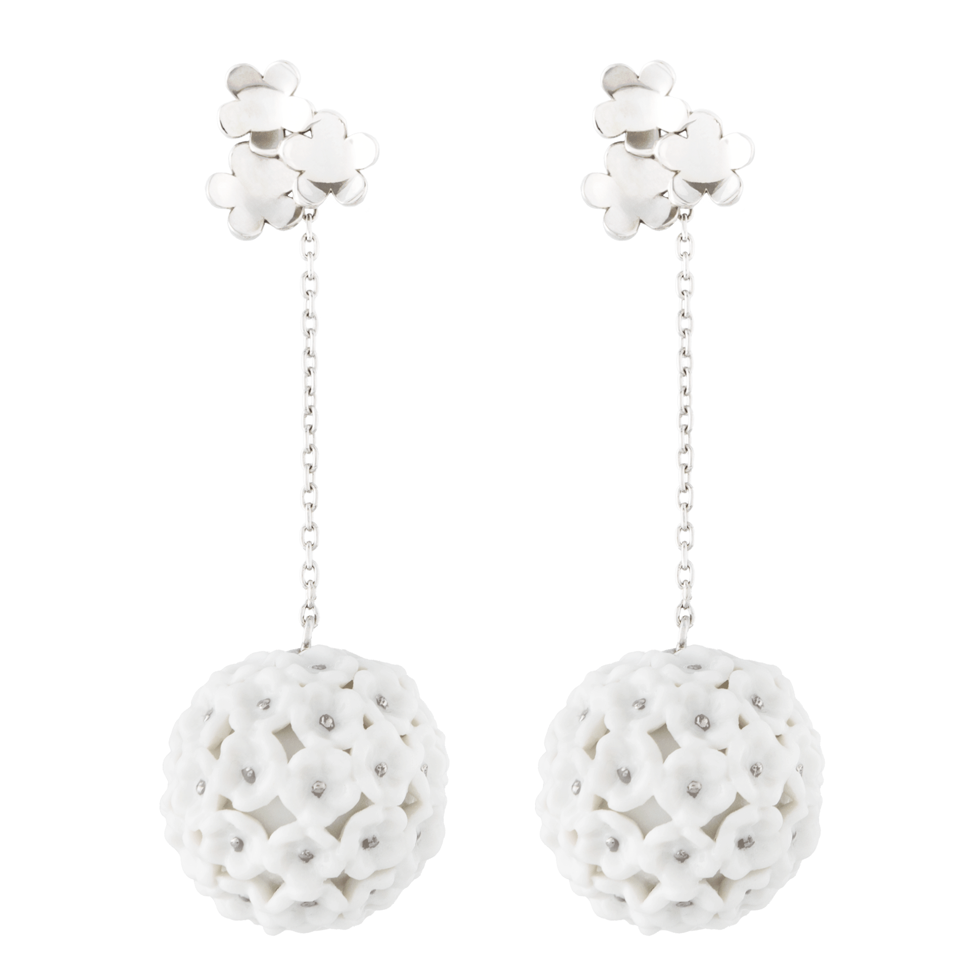 Ohrhänger Boule Snowball Blossom, Weißgold 750, Ø 28 mm | Meissen Royal Blossom Collection mpj55bl28000 - Meissen Weimar
