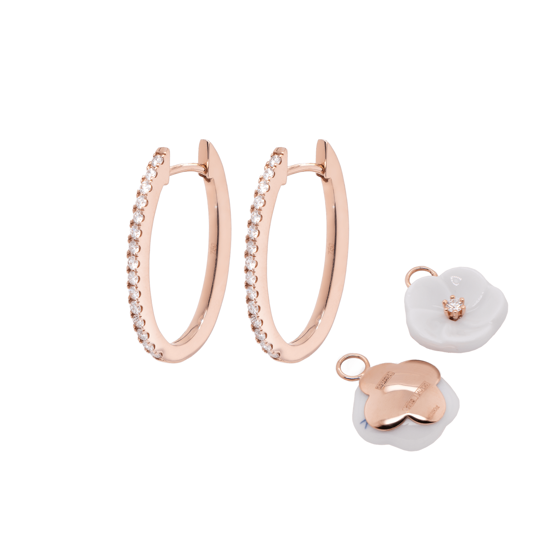 Ohrringe, 750 Roségold, 2 Porzellanblüten M, 32 Brillanten 0,46 ct, VS, fw, Vollschliff Gut | Meissen Royal Blossom Diamond MPJ55BL17800 - Meissen Weimar