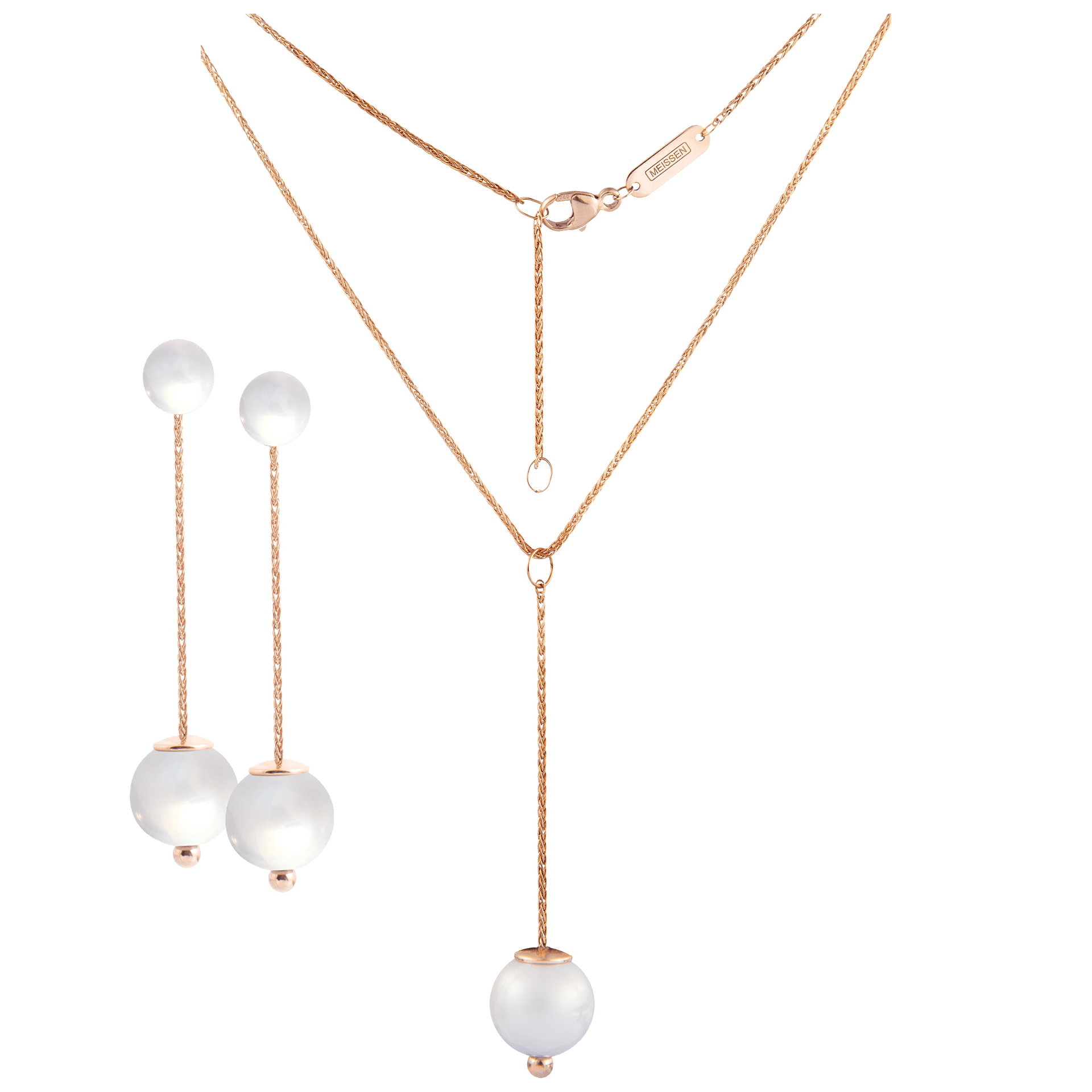 Ohrringe & Collier, Pure White, 63 cm, Roségold 750 | Meissen Pearl Collection mpj80pcw10c2 - Meissen Weimar