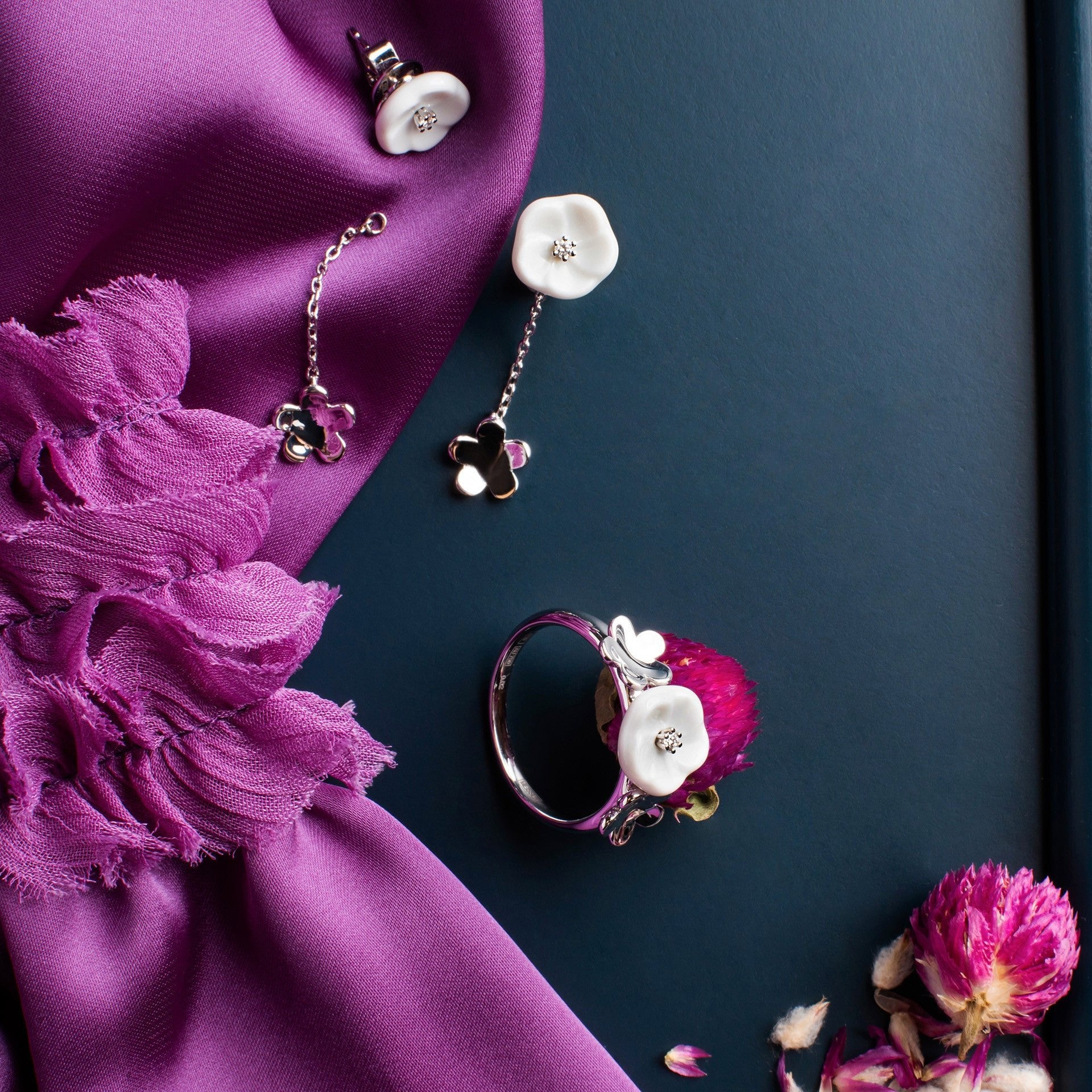 Ohrringe Royal Blossom Bouquet, Weißgold 750, 5 g, Doppelpack | Meissen Royal Blossom Collection mpj55bl28600 - Meissen Weimar