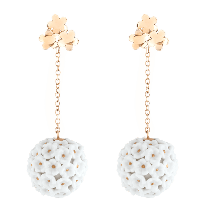 Ohrringe, Schneeballblüte, 750 Roségold, Blütenstempel staffiert in Gold | 1739 Royal Blossom Boule