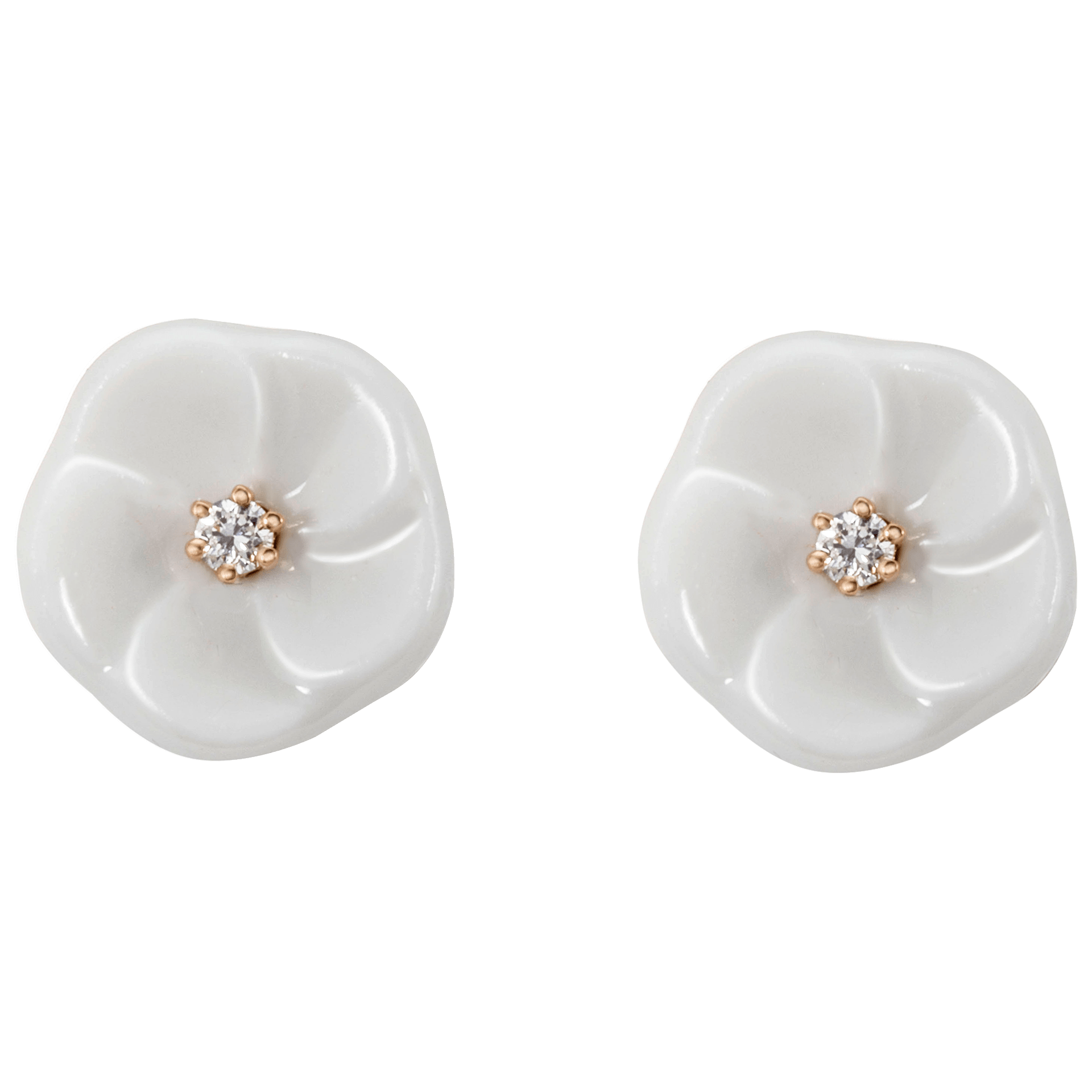 Ohrstecker Basic, 750 Roségold, 2 Porzellanblüten S mit je 1 Brillant je 0,02 ct, TW, VSI, Vollschliff Gut | Meissen Royal Blossom Collection MPJ50BL11600 - Meissen Weimar