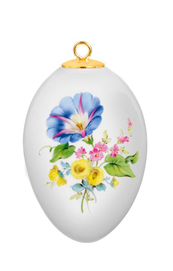 Osterei, Blume 3 mitte, bunt, weißer Rand, H 4,5 cm | Meissen Porzellan 060101 - 55M03 - Meissen Weimar
