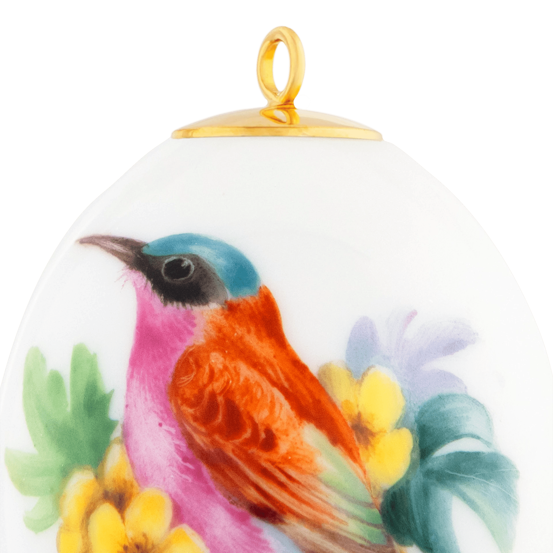 Osterei, Exotische Vogelmalerei, Karminspint, H 4,5 cm | Meissen Zweigschmuck Osterei Kollektion 26A171 - 55M03 - Meissen Weimar