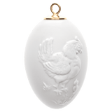 Osterei mit Relief, Hahn und Henne, Weiß, Biskuit, H 5 cm | Meissen Zweigschmuck Osterei Kollektion