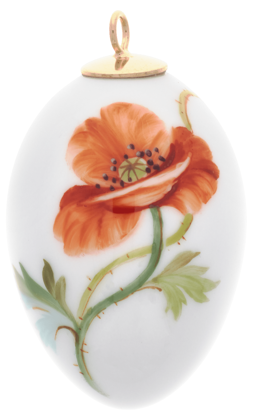 Osterei, "Wilder Mohn", H 4,5 cm | Meissen Zweigschmuck Osterei Kollektion 615201 - 55M03 - Meissen Weimar