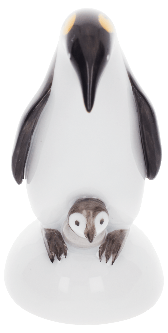 Pinguin Mama mit Kind, Bunt staffiert, H 6 cm | Meissen Miniaturfiguren - Edition 900100 - 83562 - Meissen Weimar
