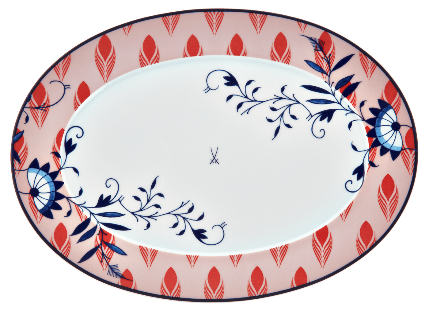 Platte, Bloomy Feathers, L 36 cm, Oval | Meissen No.41 Collage 79a640 - 41308 - Meissen Weimar