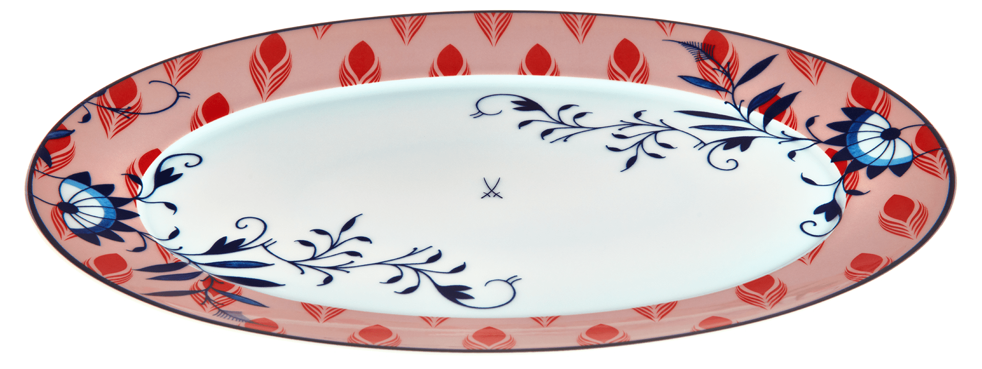 Platte, Bloomy Feathers, L 36 cm, Oval | Meissen No.41 Collage 79a640 - 41308 - Meissen Weimar