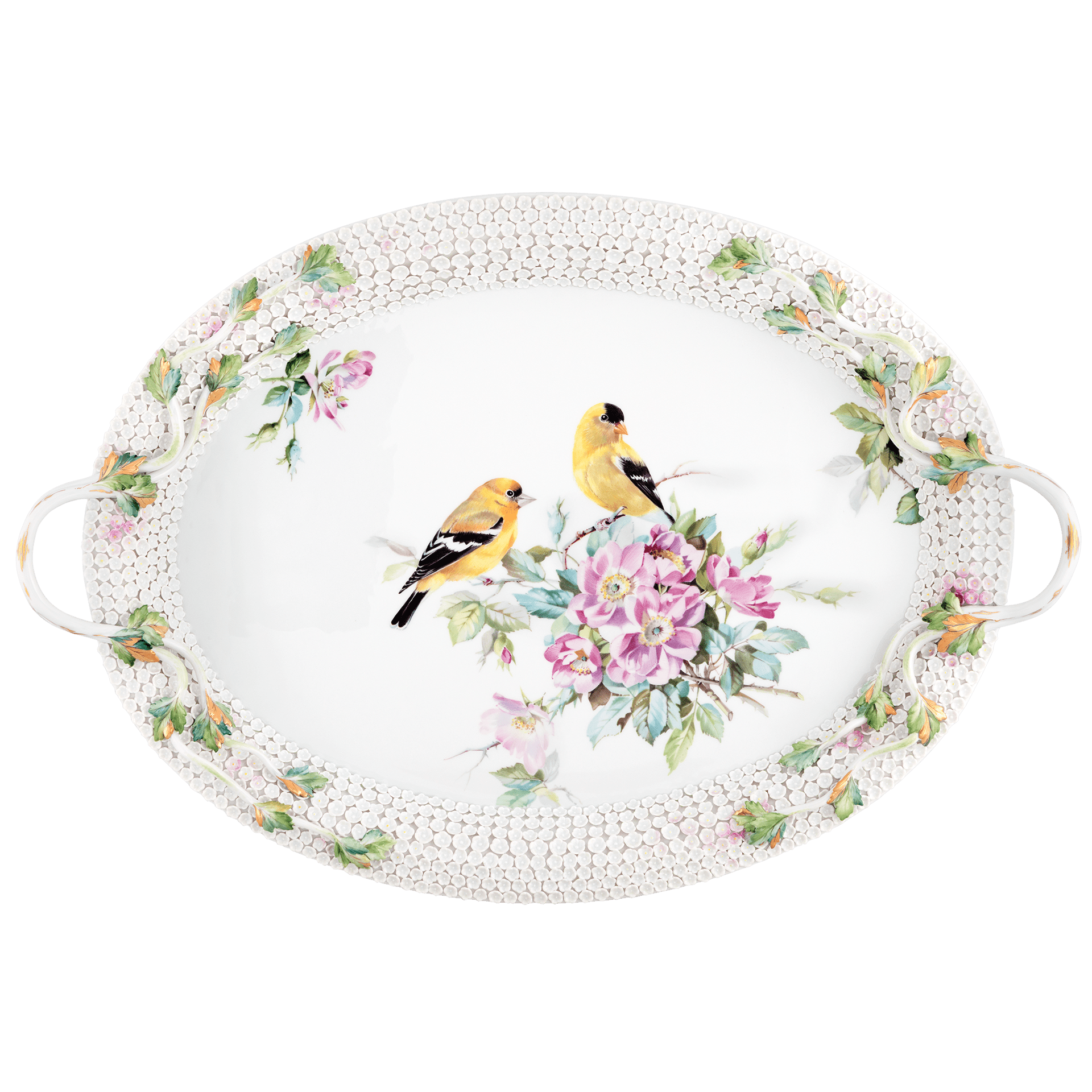 Platte "Blütenpracht mit Goldzeisigen", Lim. 25, 50 x 34 cm | Meissen Limitierte Meisterwerke 25B084-53996 - Meissen Weimar