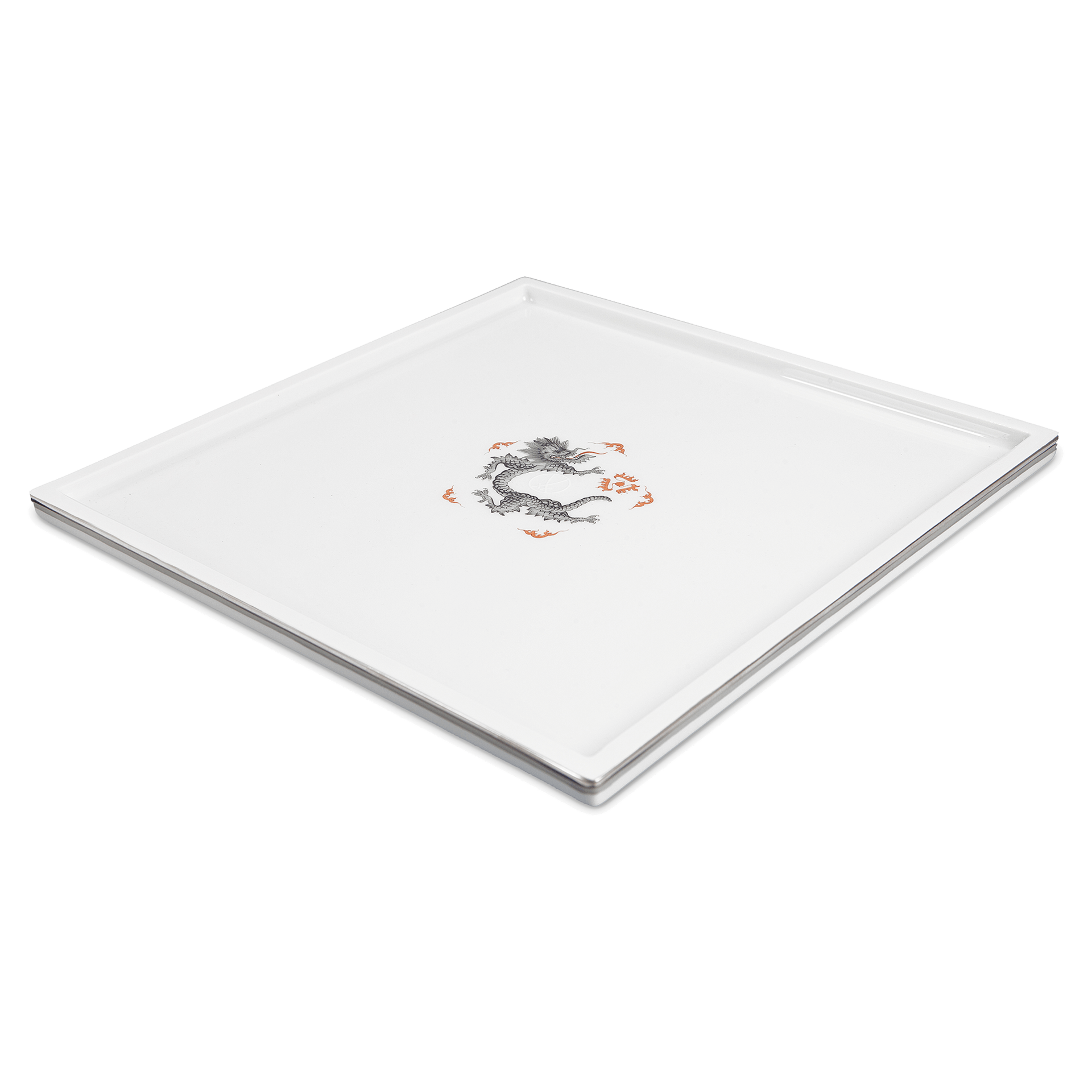 Platte, Mingdrachen leicht, schwarz und platin, 17 x 17 cm. | Meissen Cosmopolitan 33A090 - 37275 - Meissen Weimar