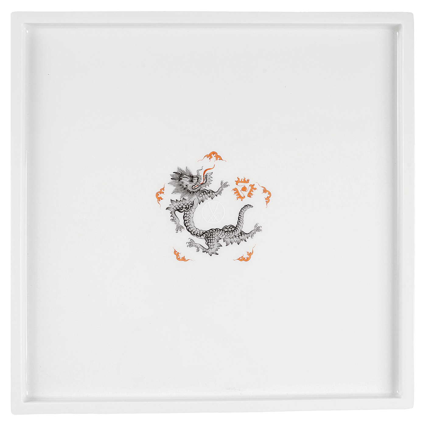 Platte, Mingdrachen leicht, schwarz und platin, 17 x 17 cm. | Meissen Cosmopolitan 33A090 - 37275 - Meissen Weimar