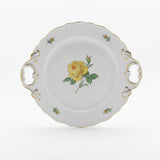 Platte mit Henkel, Rose mitte, gelb, Goldrand, L 30 cm | Meissen Neuer Ausschnitt
