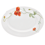 Platte, oval, Blumenmalerei "Wilder Mohn", rot, weißer Rand, L 35 cm | Meissen Wellenspiel Relief