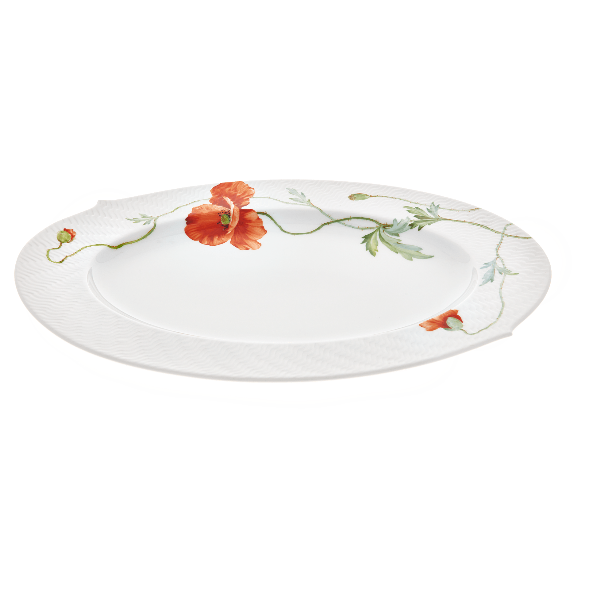 Platte, oval, Blumenmalerei "Wilder Mohn", rot, weißer Rand, L 35 cm | Meissen Wellenspiel Relief 615201 - 29307 - Meissen Weimar