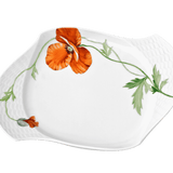 Platte oval, Blumenmalerei "Wilder Mohn", roter Mohn, weißer Rand, L 25,5 cm | Meissen Wellenspiel Relief
