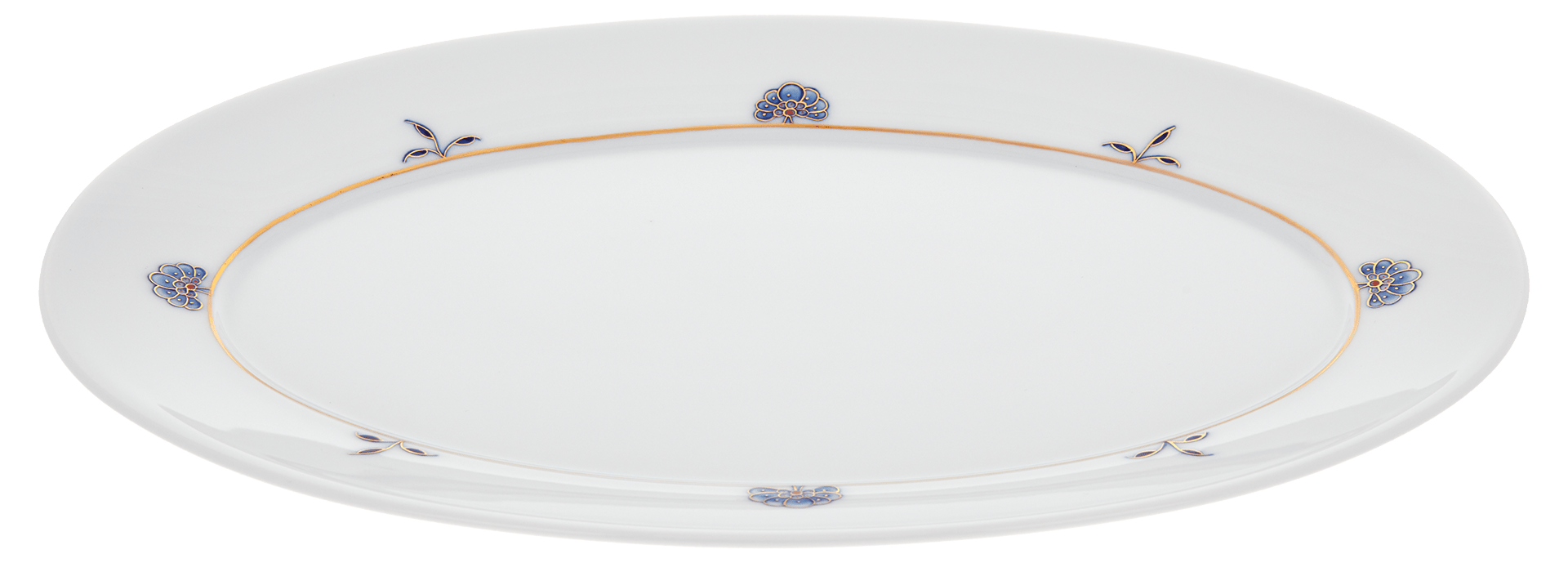 Platte, oval, Blütenzweige, Blütenrosetten, L 30 cm | Meissen No. 41 Noble Blue 802990 - 41307 - Meissen Weimar