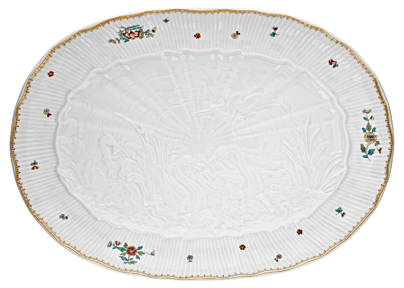 Platte oval Indische Blumenzweige L 34 cm | Meissen Schwanendessin 397152 - 05308 - Meissen Weimar