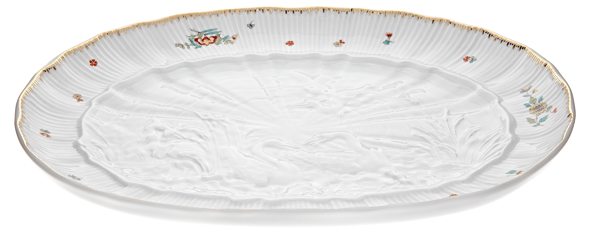 Platte oval Indische Blumenzweige L 34 cm | Meissen Schwanendessin 397152 - 05308 - Meissen Weimar