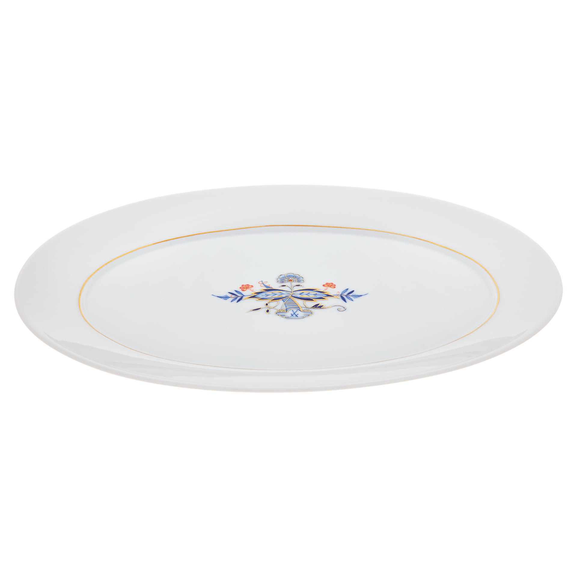 Platte, oval, Noble Blue, Doppelblatt, L 36 cm | Meissen No.41 802690 - 41308 - Meissen Weimar