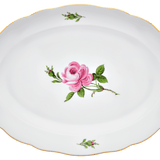 Platte, oval, Rose mitte, bunt, Goldrand, L 35 cm | Meissen Neuer Ausschnitt