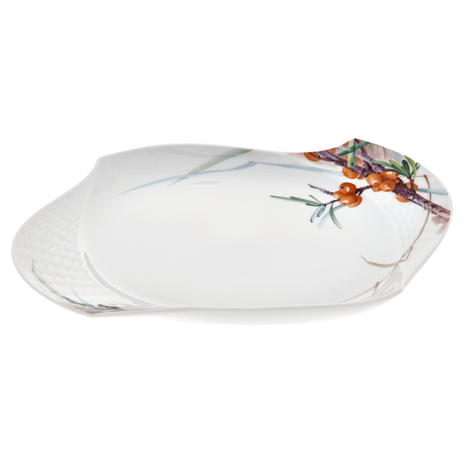 Platte, oval, Waldflora mit Insekten, bunt, weißer Rand, L 25,5 cm | Meissen Wellenspiel Relief 614501 - 29291 - Meissen Weimar