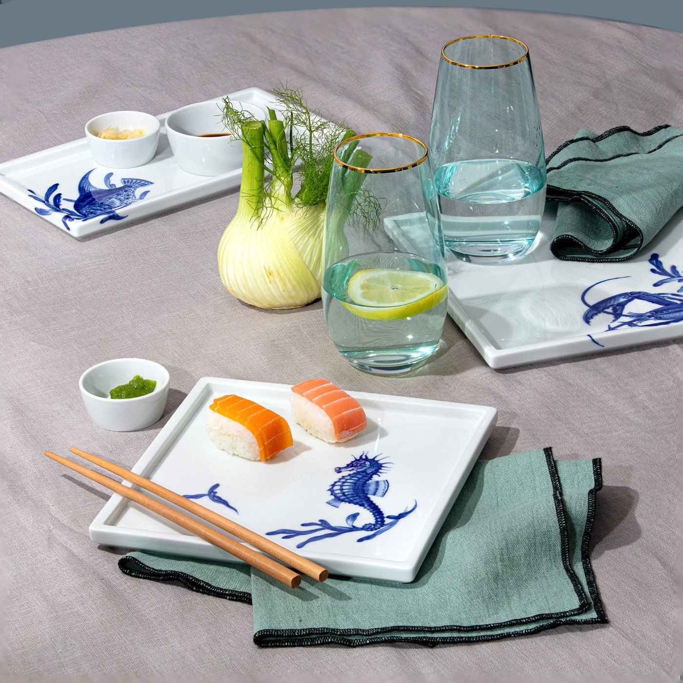 Platte, quadratisch, Seepferdchen, 21 x 21 cm | Meissen Cosmopolitan Blue Treasures 82A278 - 37276 - Meissen Weimar