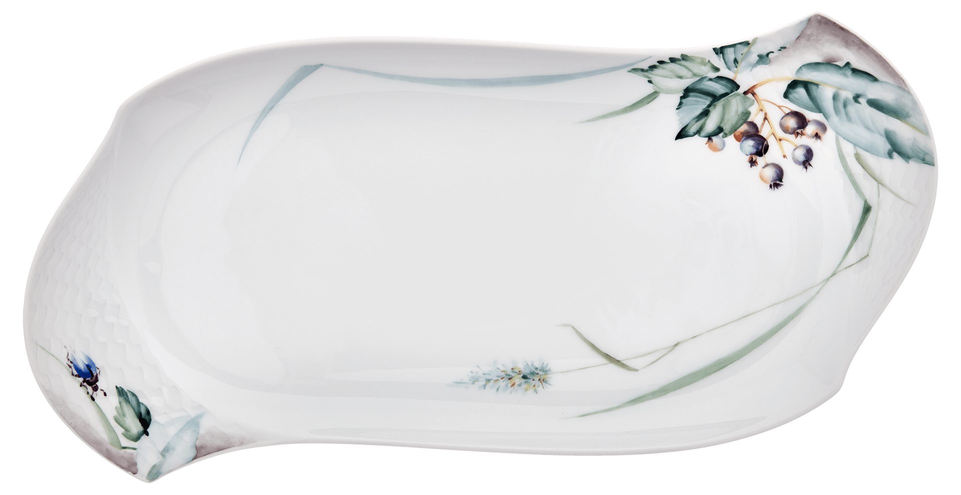 Platte Waldflora mit Insekten L 31 cm | Meissen Wellenspiel Relief 614501 - 29508 - Meissen Weimar