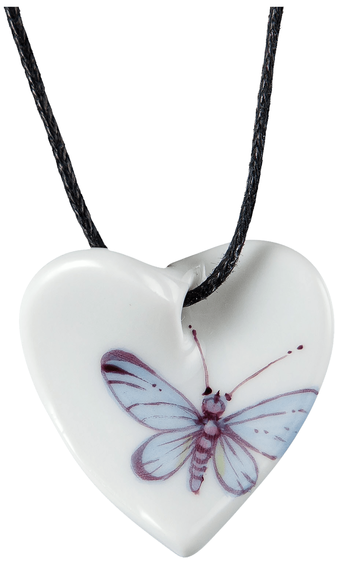 Porzellananhänger, geschwungenes Herz mit blauem Schmetterling, H 2,5 cm | Meissen Porzellananhänger 25a047-71000 - Meissen Weimar