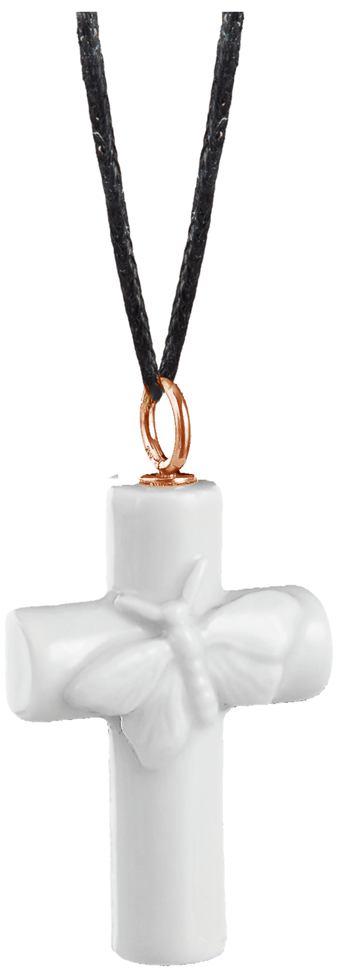 Porzellananhänger Kreuz Schmetterling Weiß, Roségold 750 | Meissen Porzellananhänger 000001-55m71 - Meissen Weimar