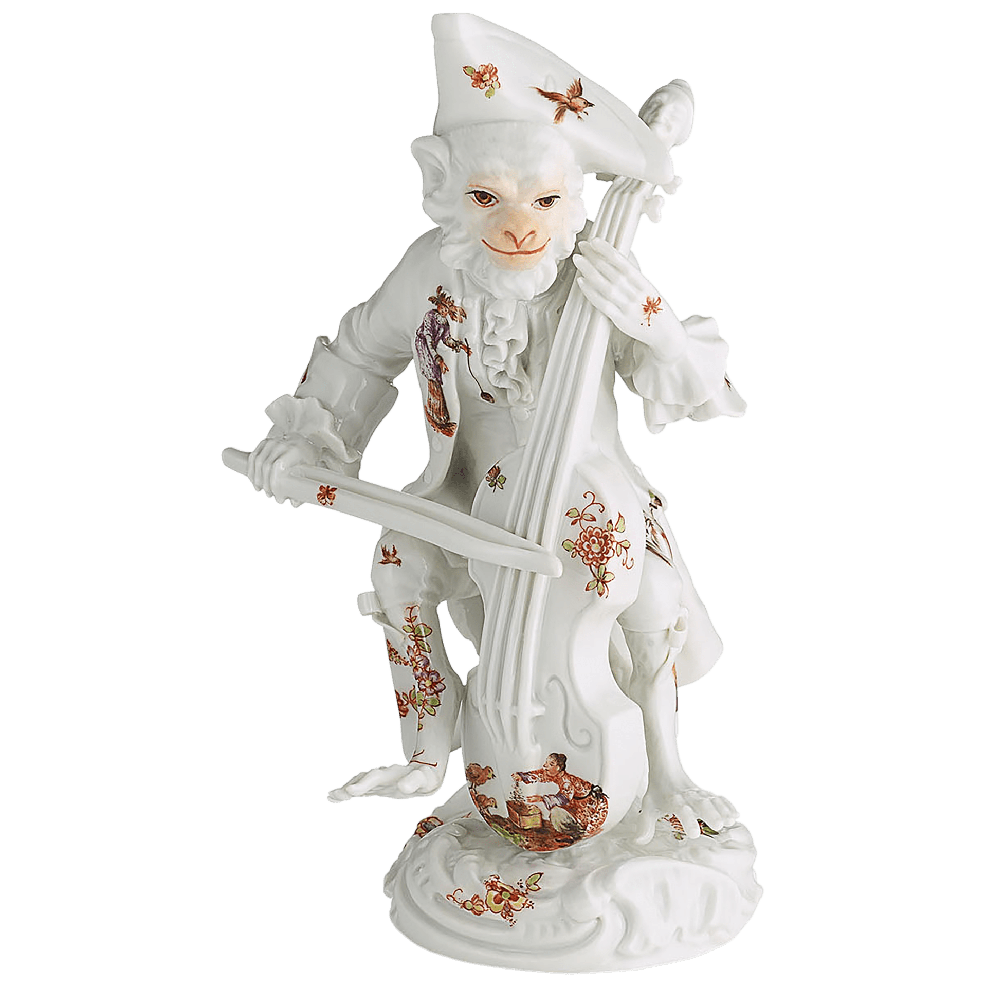 Porzellanfigur Affenkapelle Baßgeiger, handbemalt, H 15 cm | Meissen Figuren - Edition Affenkapelle 91c102 - 60002 - Meissen Weimar