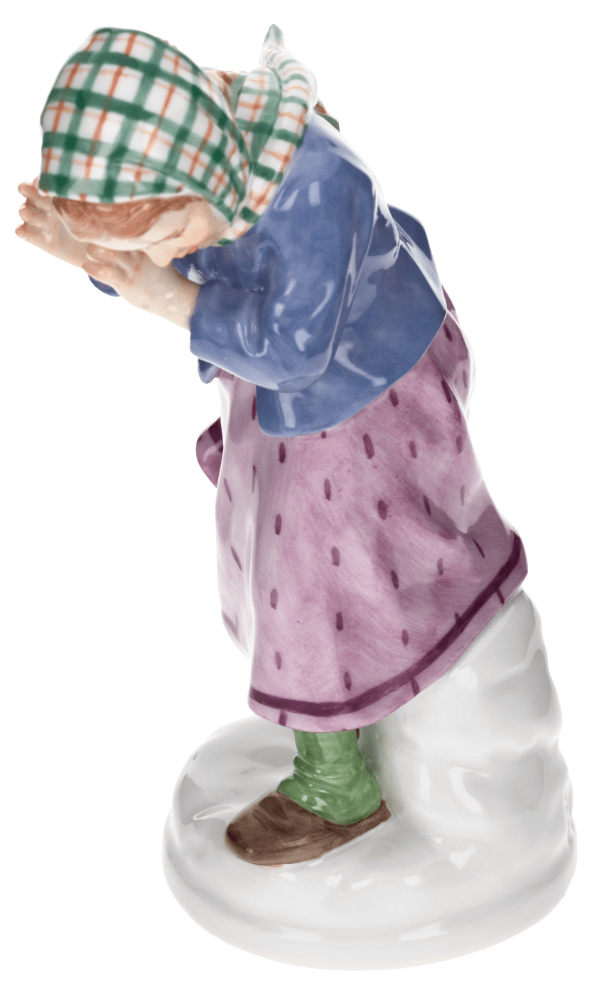 Porzellanfigur Mädchen, Schneeball abwehrend, H 13 cm | Meissen Figuren - Edition Tierkinder 900100 - 73380 - Meissen Weimar