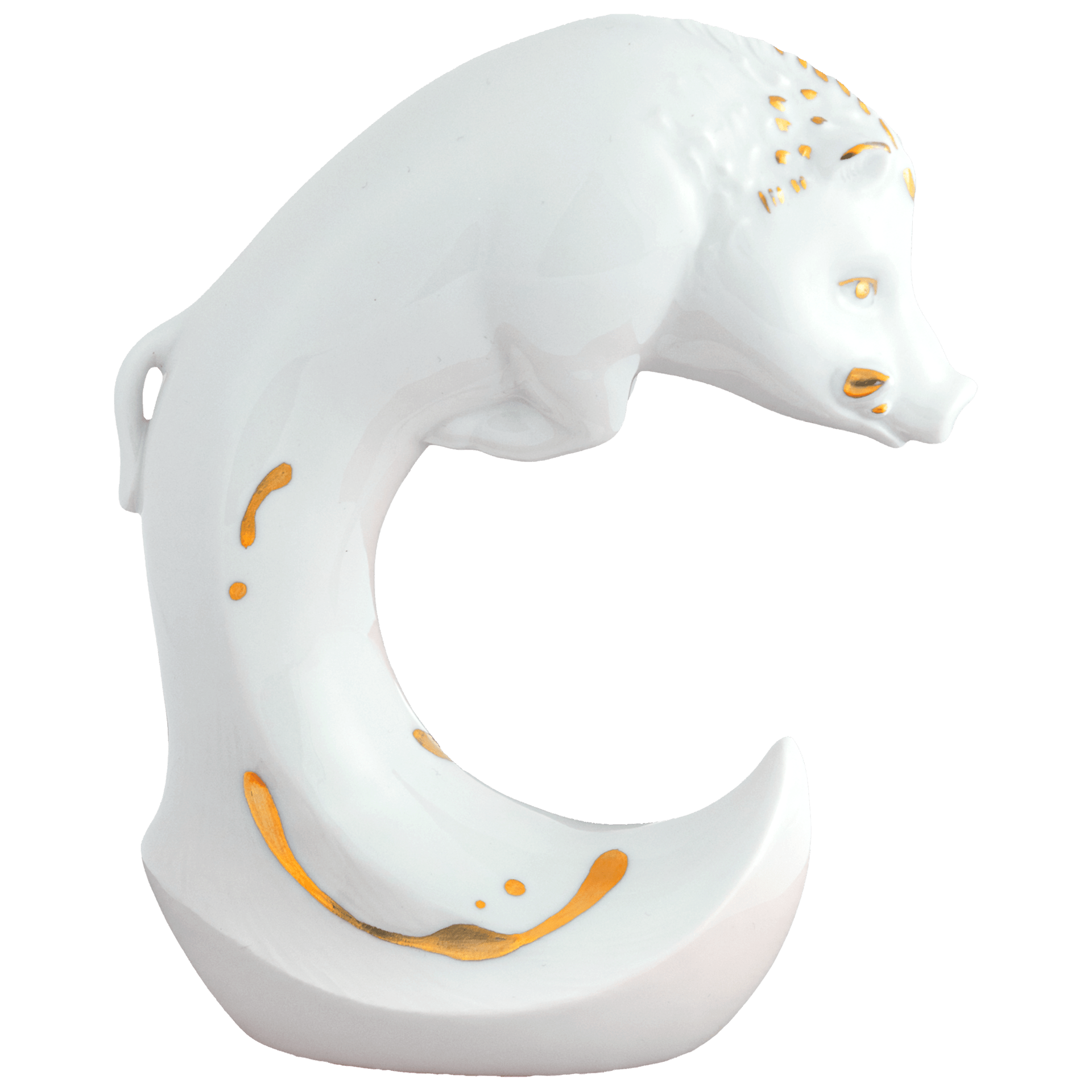 Porzellanfigur Schwein Gold staffiert H 12,5 cm | Meissen Figuren chinesisches Jahrestier 900200 - 83661 - Meissen Weimar