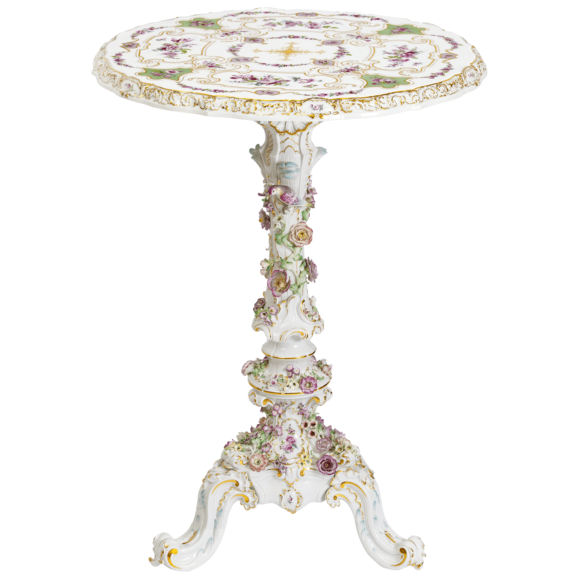 Porzellantisch Blumen in Purpur und Grün, H 85 cm | Meissen Limitierte Meisterwerke 90a884 - 81m08 - Meissen Weimar