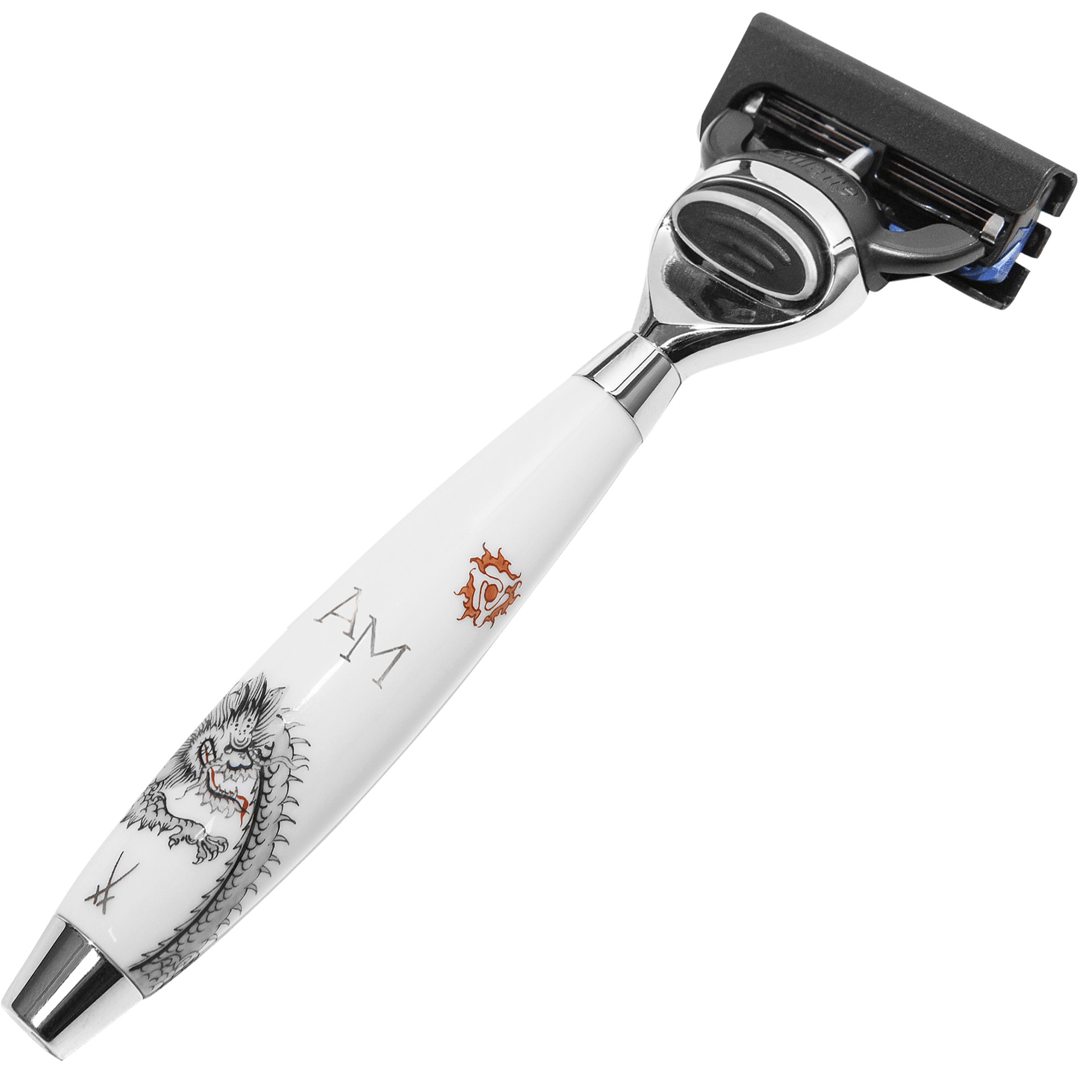 Rasierer mit Gillette Fusion, Porzellangriff, Ming Drache, Monogramm, H 14,5 cm | Mühle Edition Meissen MP00023 - Meissen Weimar