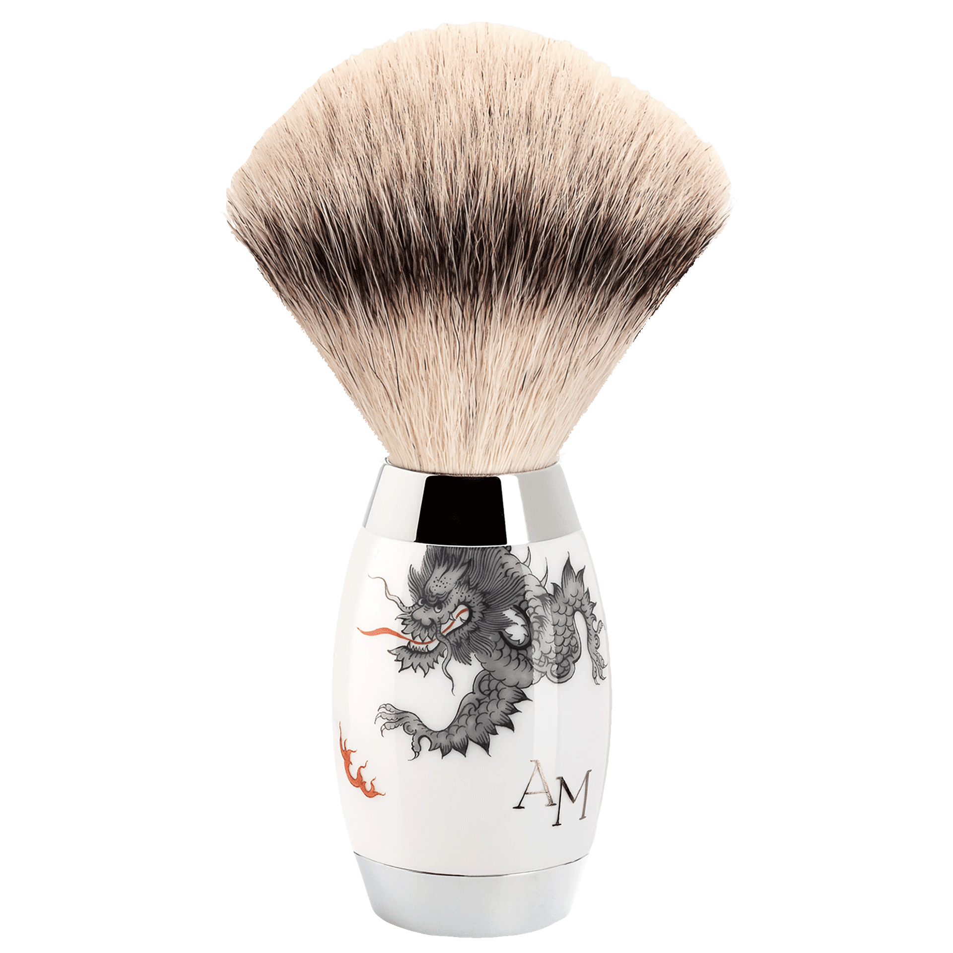 Rasierpinsel mit Silberspitz Dachszupf, Porzellangriff, Ming Drache, Monogramm, H 12,8 cm | Mühle Edition Meissen MP00021 - Meissen Weimar