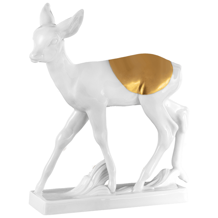 Reh, Gold staffiert, H 12,5 cm | Meissen Einzelplastik