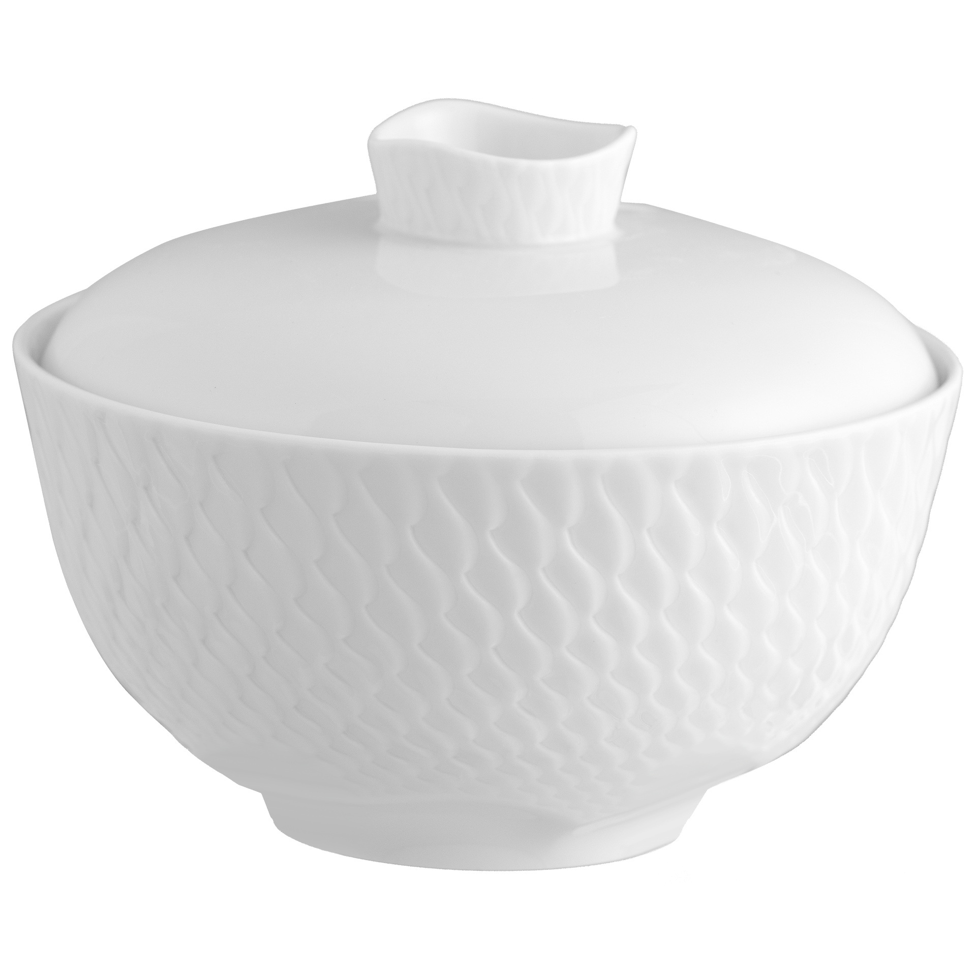 Reisschale mit Deckel, Weiß, Ø 12,5 cm | Meissen Wellenspiel Relief 000001 - 29820 - Meissen Weimar