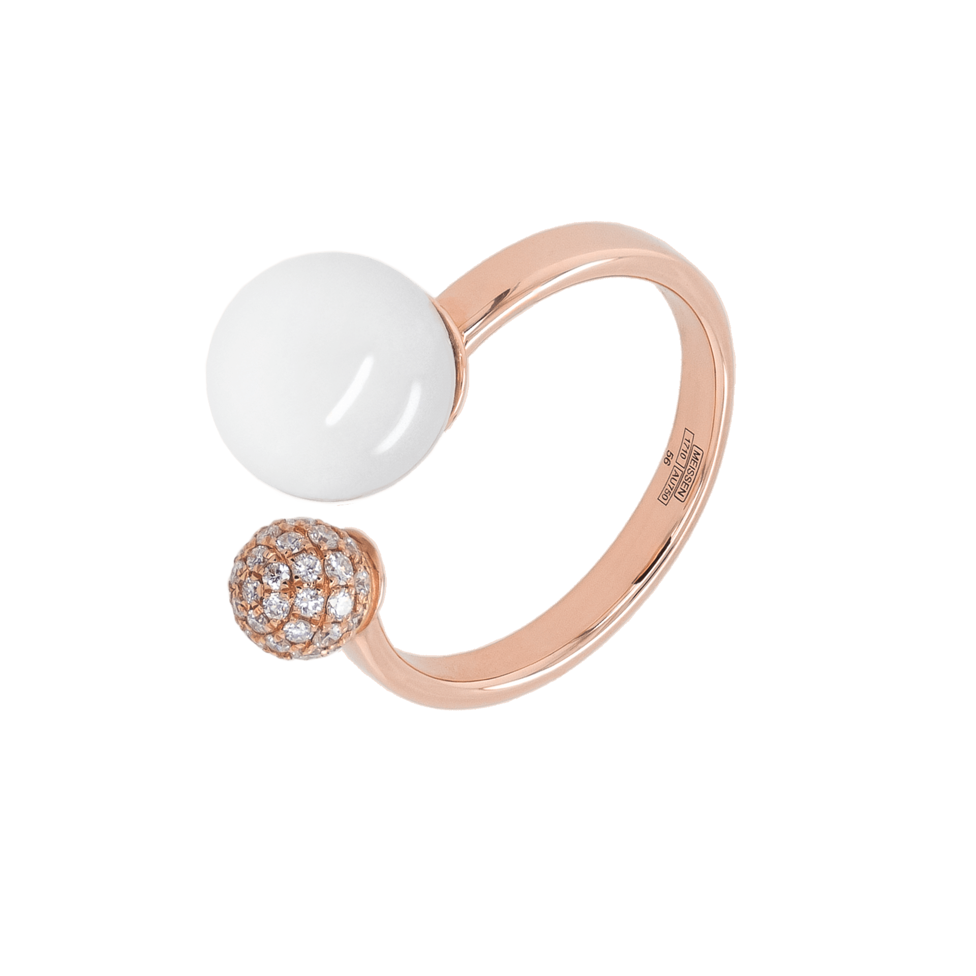 Ring Circle, 750 Roségold, 1 Porzellanperle 10mm und 1 Goldperle Pavé 6 mm, 28 Brillanten, 0,23 ct, TW/VSI | Meissen Pearl Collection Pavé MPJ10PCP1200 - Meissen Weimar